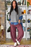 Sunday Morning 7/8 Barrel Pant Grey & Burgundy